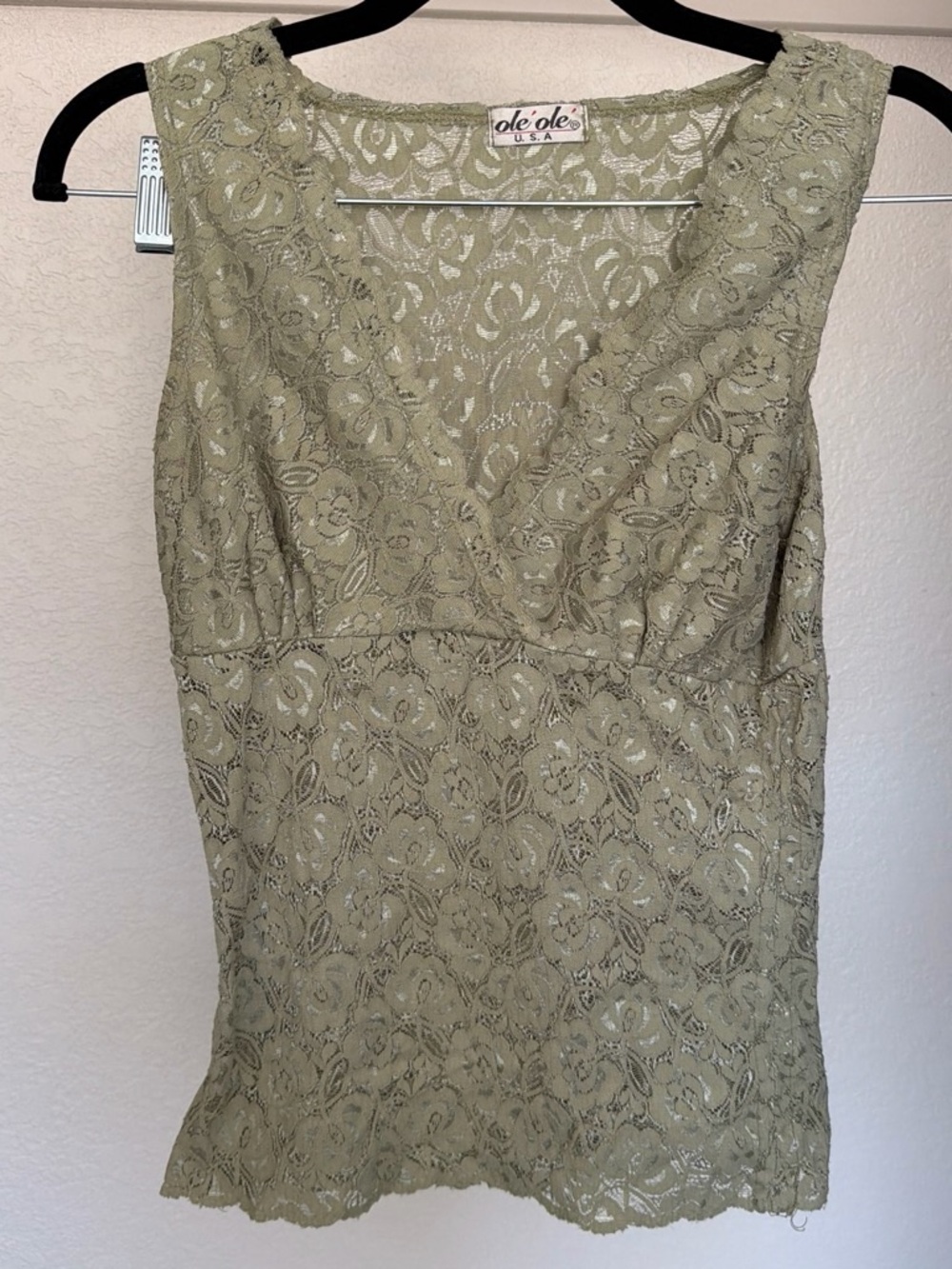 ole'ole Olive Green Lace top - Women's Olive Lace Overlay tank